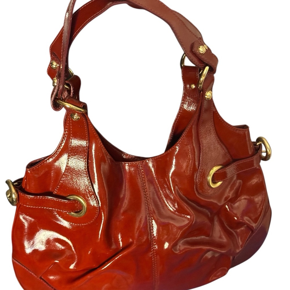 Francisco Biasia Retro Patent leather Hobo shoulder Bag Oxblood mob wife Y2K